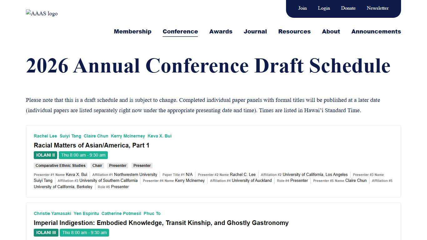 2026 Annual Conference Draft Schedule - Association for Asian American Studies