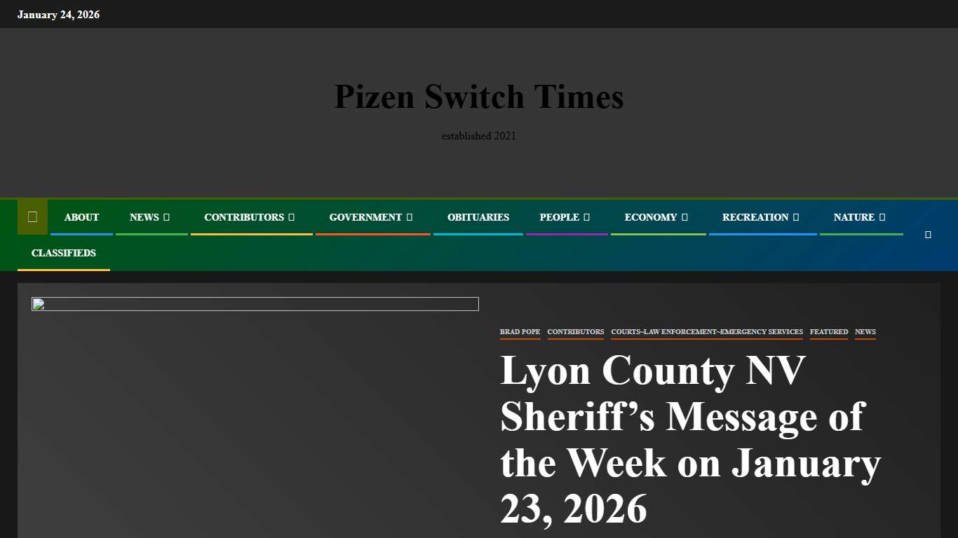 Lyon County NV Sheriff’s Message of the Week on January 23, 2026 – Pizen Switch Times